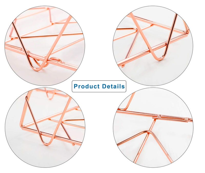 PAG 2 Packs Desktop File Organizer Metal Stackable Horizontal Letter Tray Paper Holder Rack, Rose Gold - Image 5